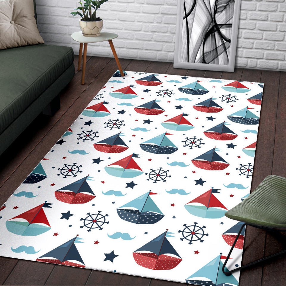 Cute Color Paper Sailboat Pattern Area Rug