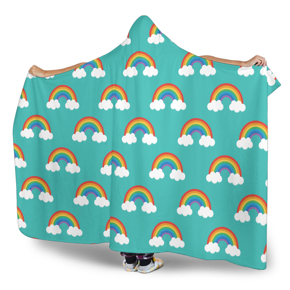 Rainbow Pattern Green Background Hooded Blanket
