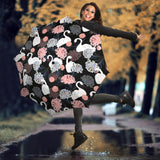 White Swan Blooming Flower Pattern Umbrella