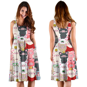 Pig Pattern Print Design 02 Sleeveless Midi Dress