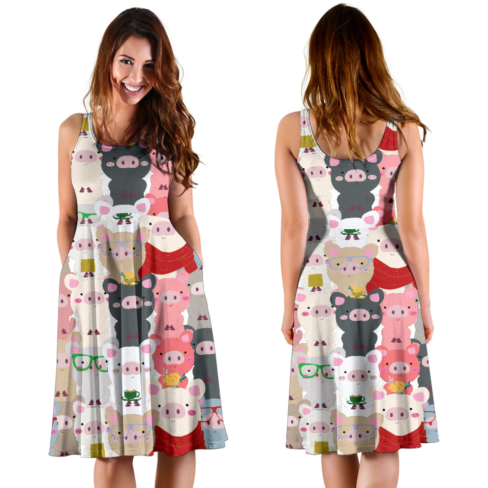 Pig Pattern Print Design 02 Sleeveless Midi Dress