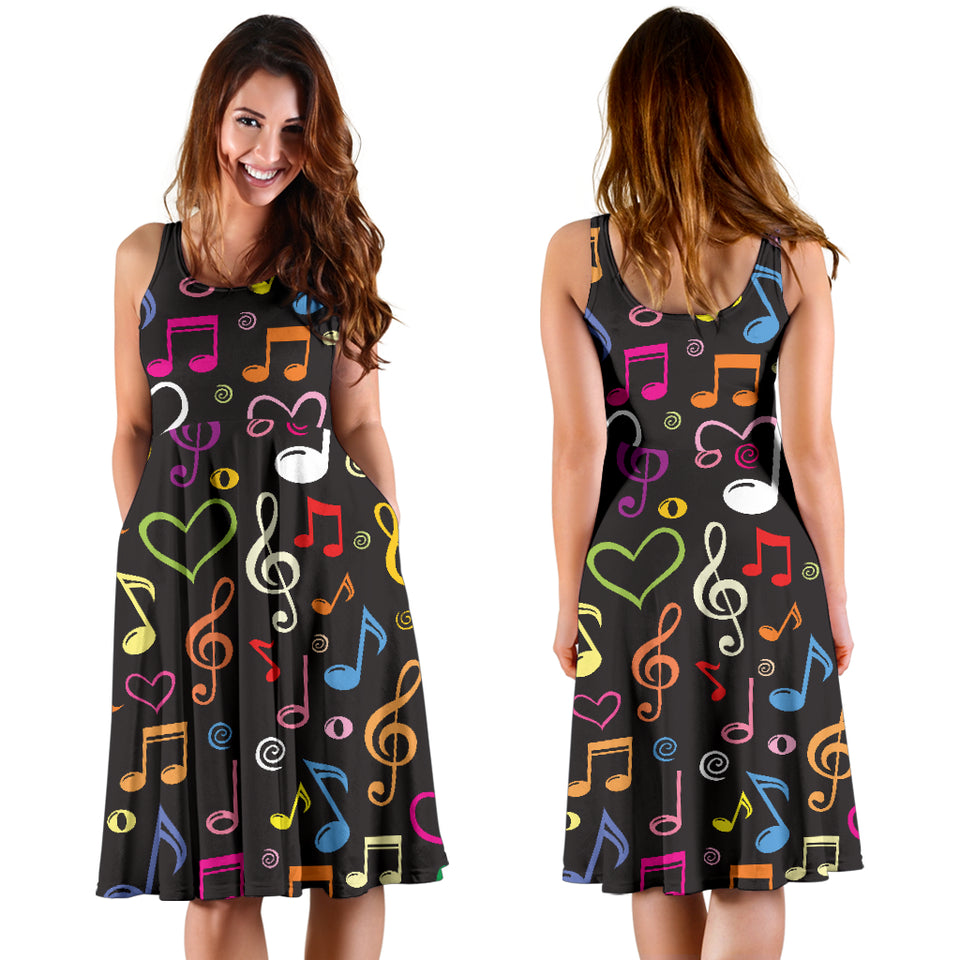 Music Notes Pattern Print Design 02 Sleeveless Midi Dress