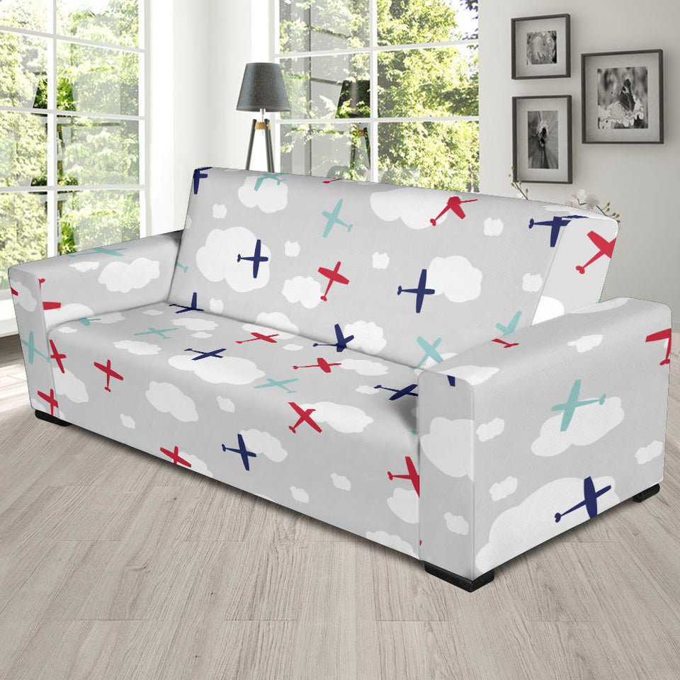 Airplane Cloud Grey Background Sofa Slipcover