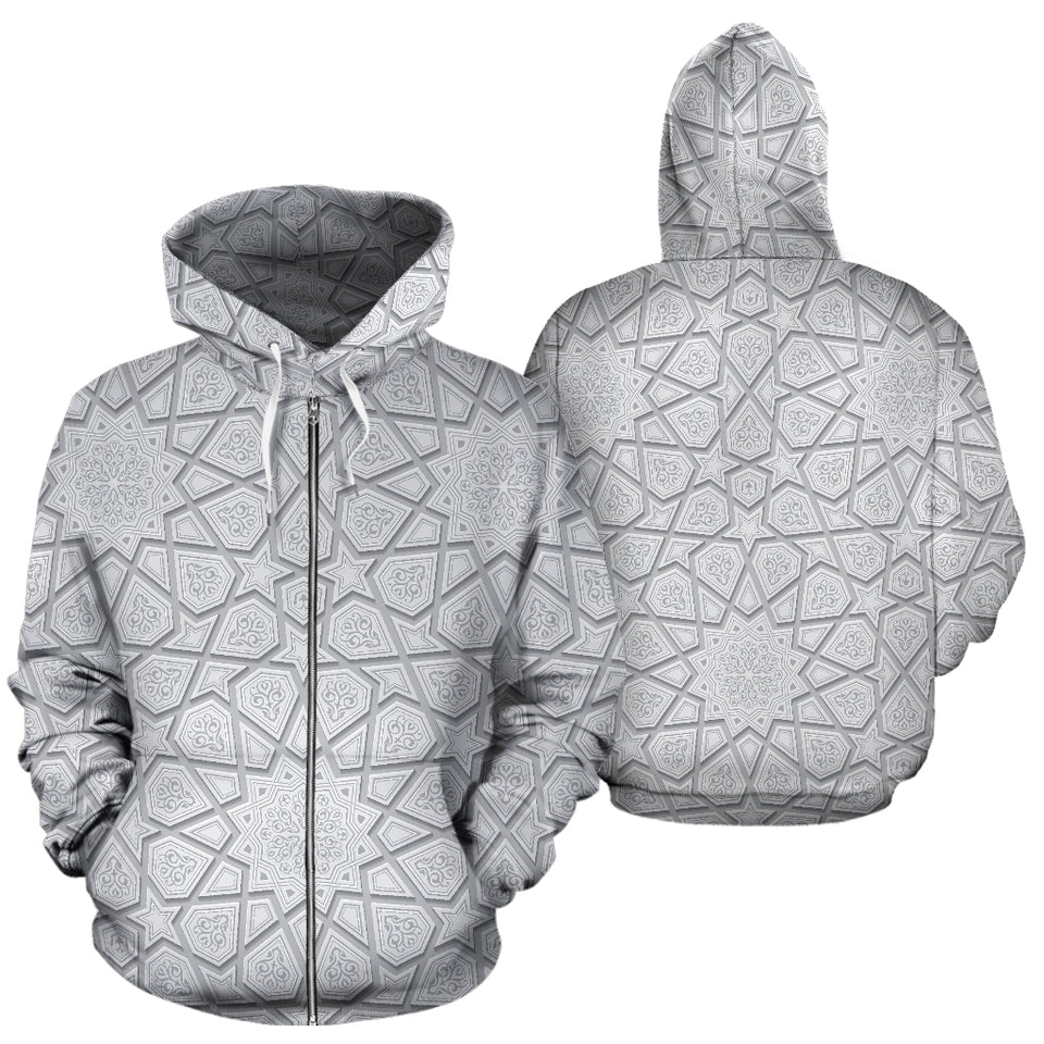 Arabic Star Pattern Zip Up Hoodie