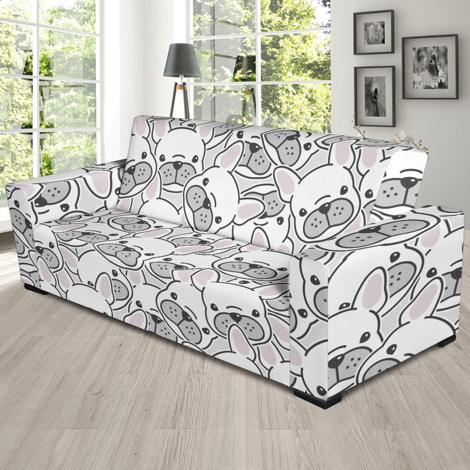 Cute French Bulldog Head Pattern Sofa Slipcover