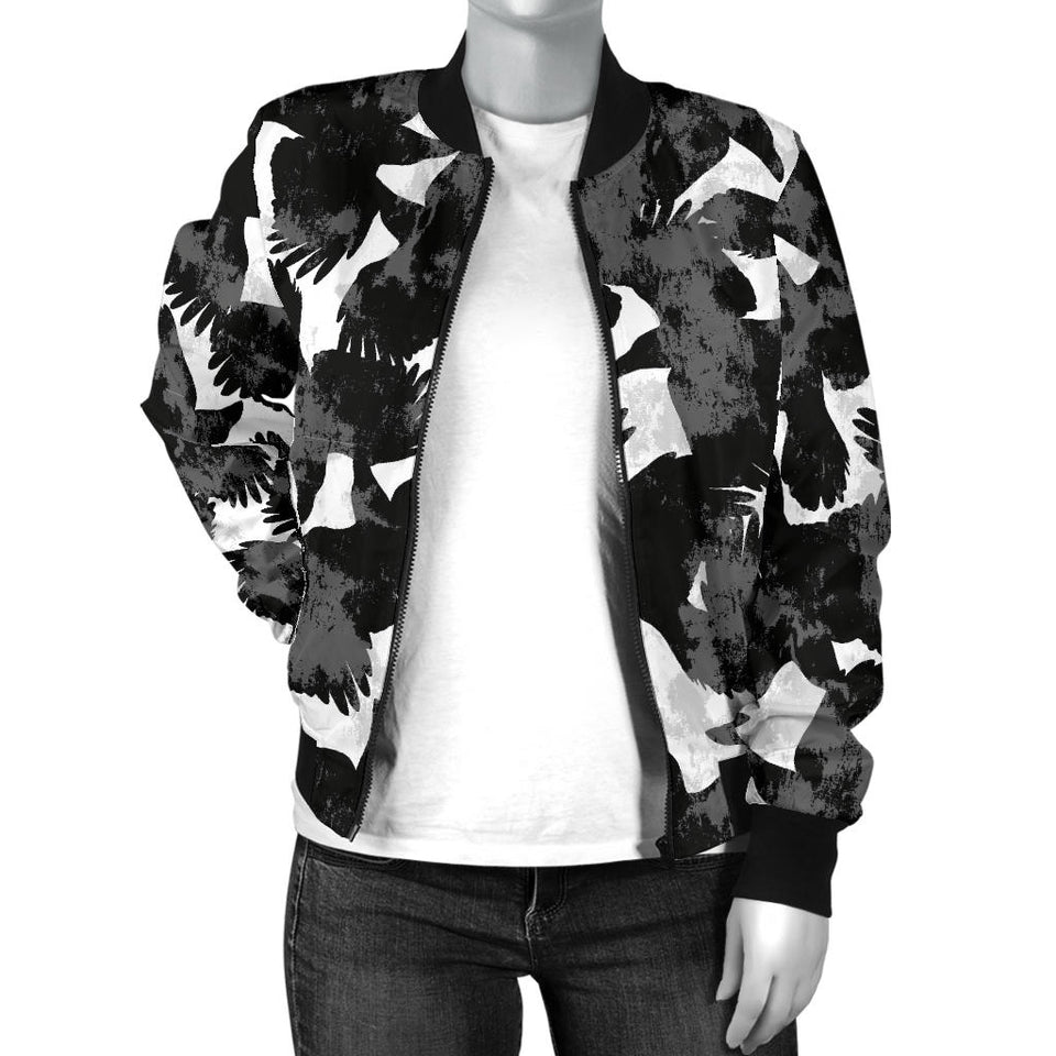 Crow Illustration Pattern Women'S Bomber Jacket