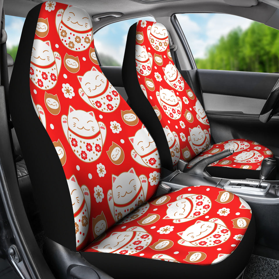 Cute Maneki Neko Lucky Cat Red Background Universal Fit Car Seat Covers