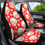 Cute Maneki Neko Lucky Cat Red Background Universal Fit Car Seat Covers