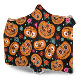Pumpkin Flowers Spiderweb Halloween Theme Hooded Blanket