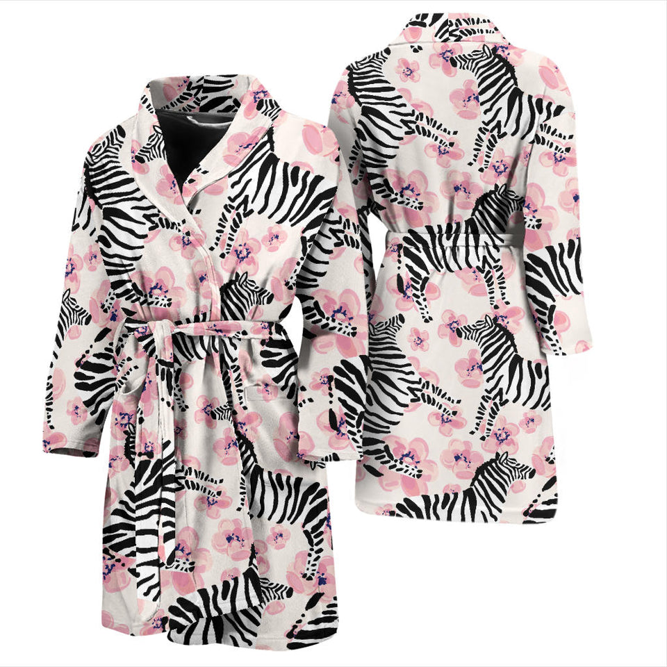 Zebra Pink Flower Background Men'S Bathrobe