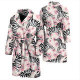 Zebra Pink Flower Background Men'S Bathrobe