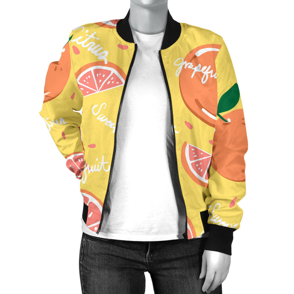Grapefruit Yellow Background Women'S Bomber Jacket