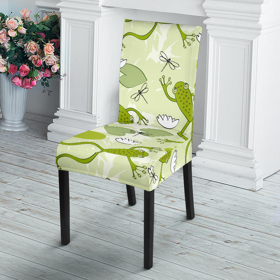 Cute Frog Dragonfly Pattern Dining Chair Slipcover