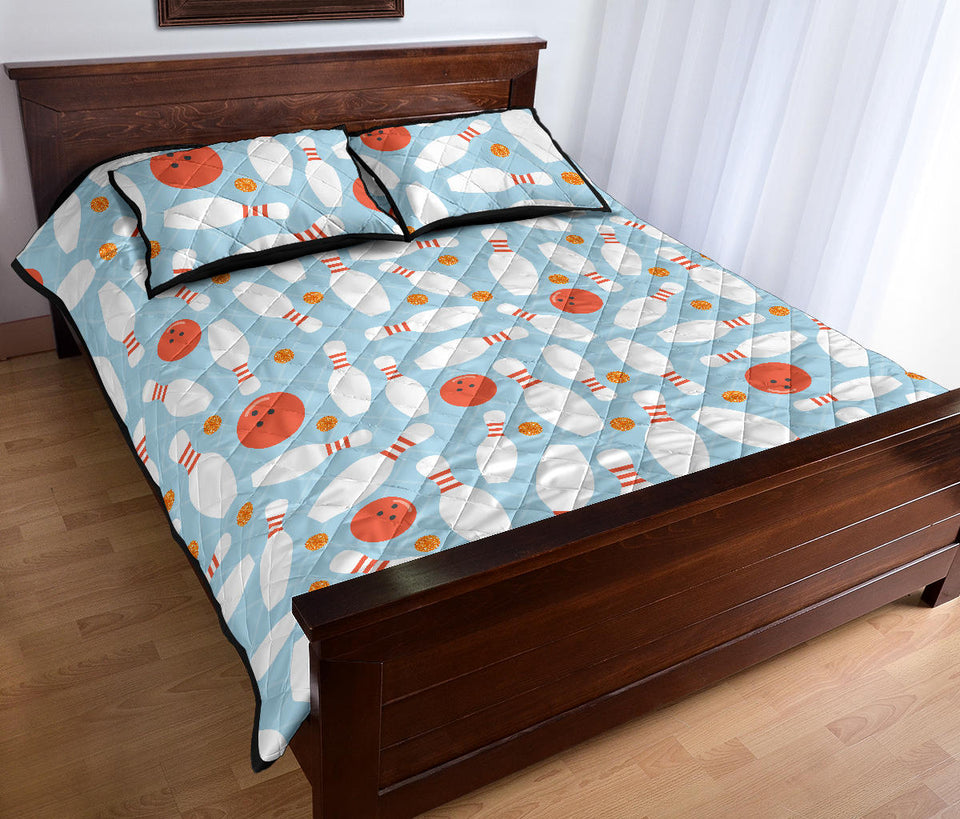 Bowling ball bowling pins blue blackground Quilt Bed Set