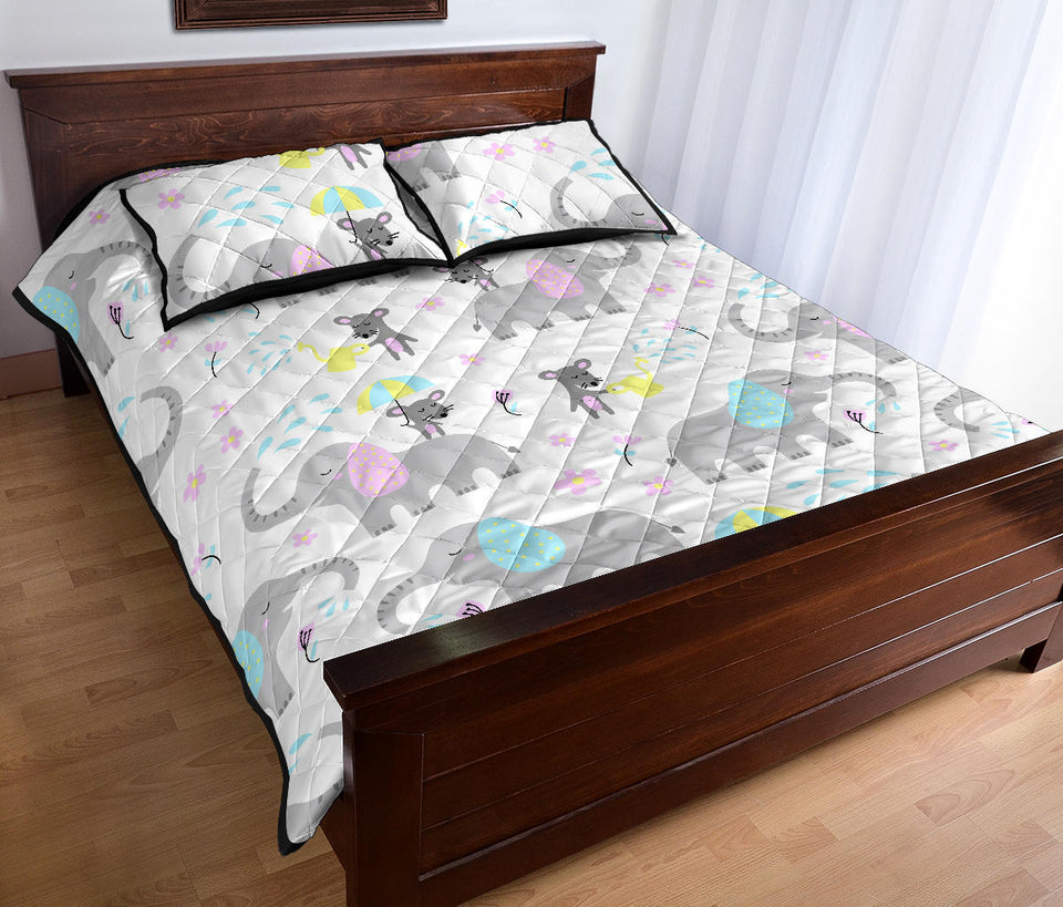 Cute elephant mouse pattern Quilt Bed Set