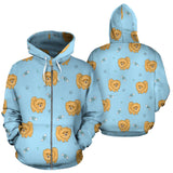 Brown Cute Pomeranian Blue Blackground Zip Up Hoodie