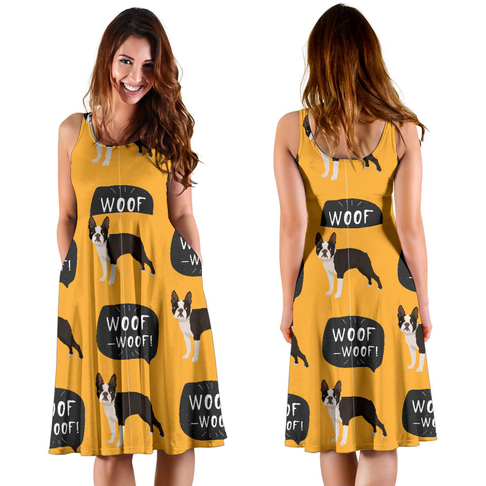 Boston Terrier Design Pattern Sleeveless Midi Dress