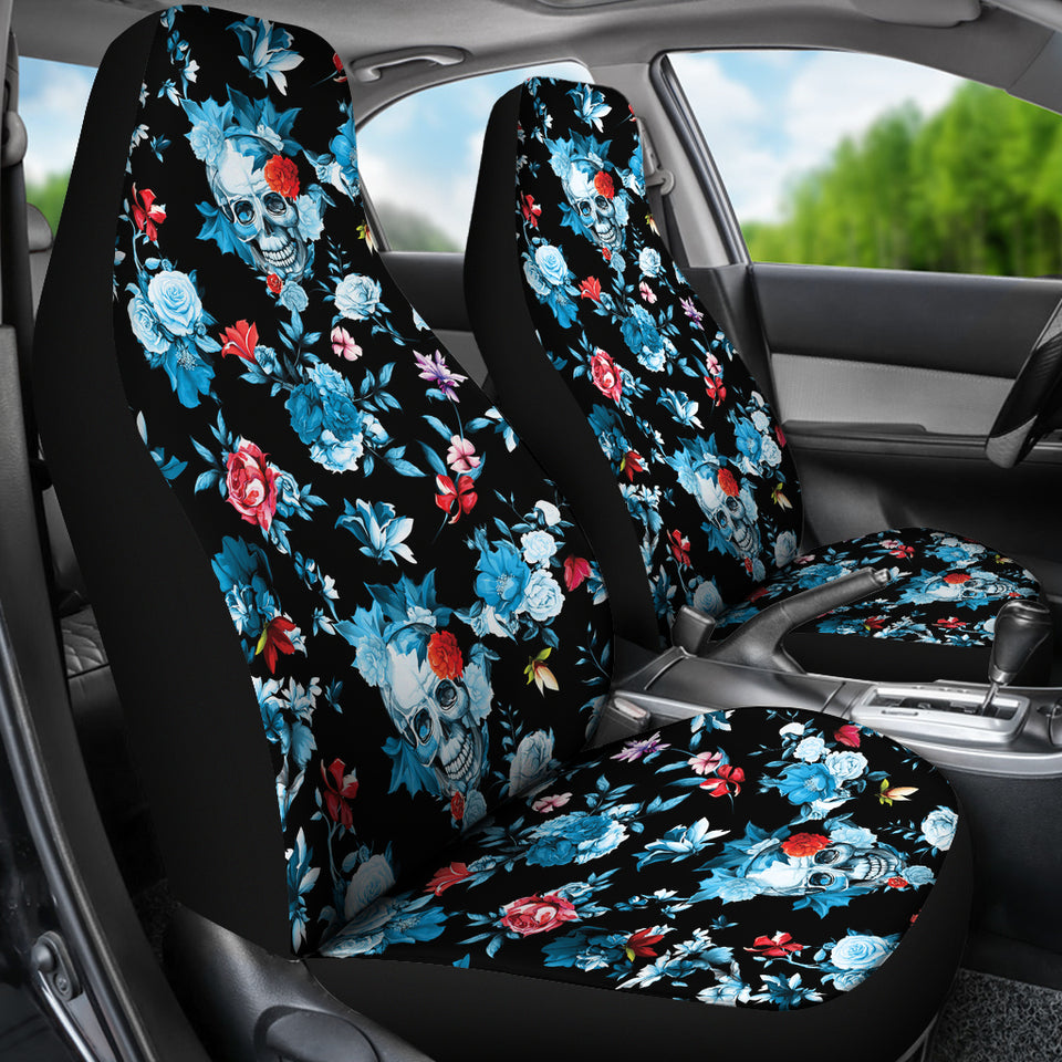 Skull Flower Roses Leave Pattern  Universal Fit Car Seat Covers