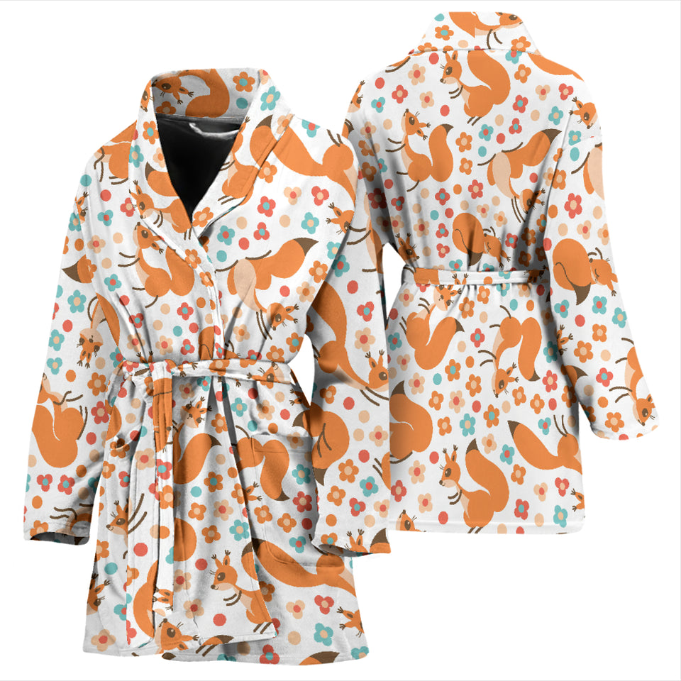 Squirrel Pattern Print Design 05 Women's Bathrobe