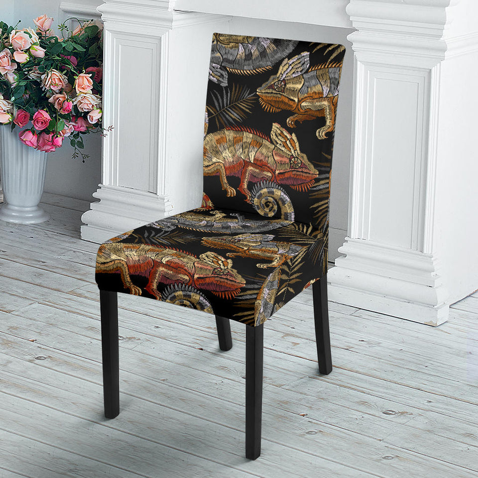 Chameleon Lizard Tropical Leaves Palm Tree Dining Chair Slipcover