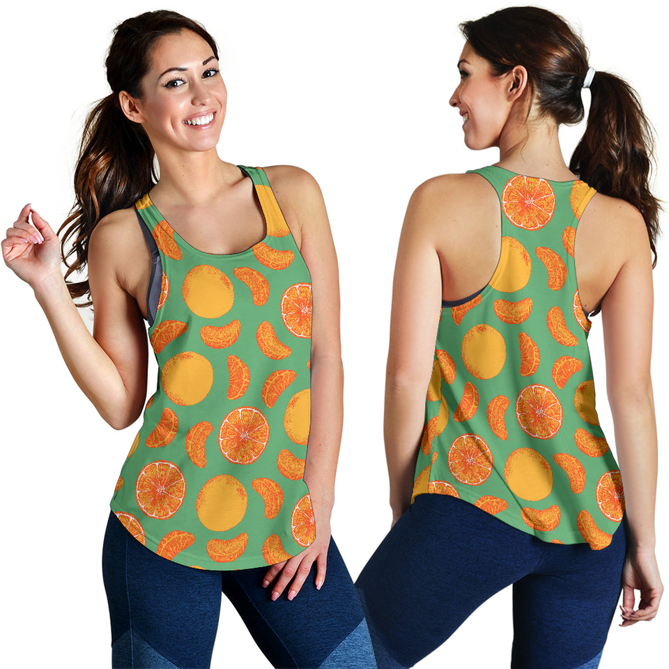 orange fruit pattern green background Women Racerback Tank Top