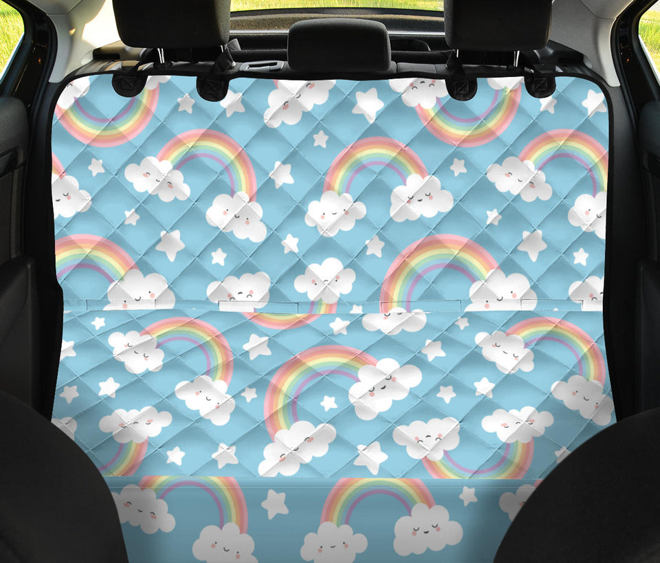 Cute Rainbow Clound Star Pattern Blue Background Dog Car Seat Covers