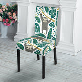 Cute Sloths Tropical Palm Leaves White Background Dining Chair Slipcover