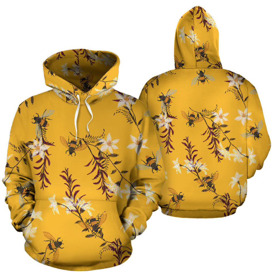 Bee Flower Pattern Men Women Pullover Hoodie