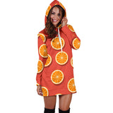 Oranges Pattern Red Background Women'S Hoodie Dress