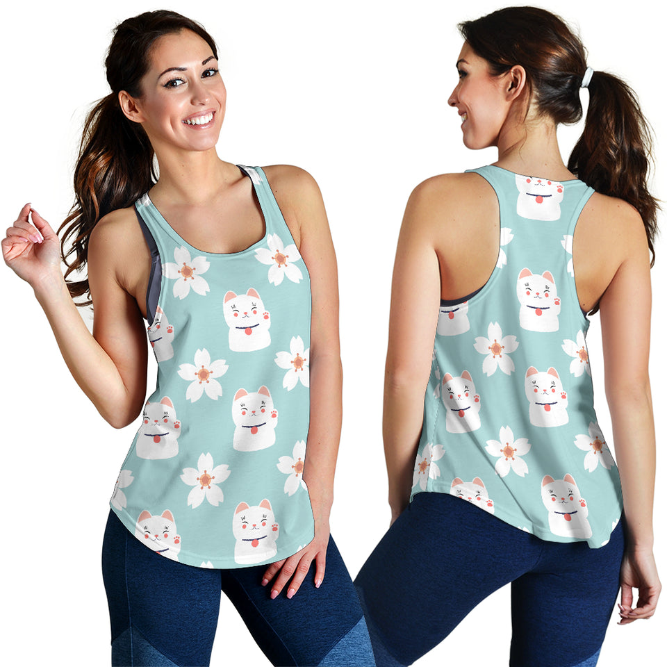 Maneki Neko Lucky Cat sakura Women Racerback Tank Top