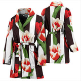 Red And White Tulips Pattern Women'S Bathrobe