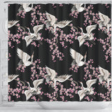 Japanese Crane Pink Sakura Pattern Shower Curtain Fulfilled In US