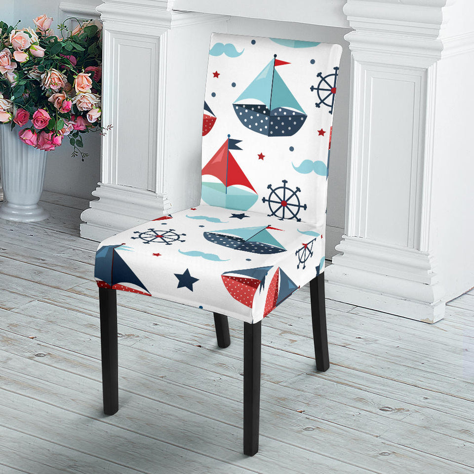 Cute Color Paper Sailboat Pattern Dining Chair Slipcover