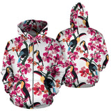 Toucan Flower Design Pattern Zip Up Hoodie