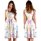 Colorful Unicorn Rainbow Heart Pattern Sleeveless Midi Dress