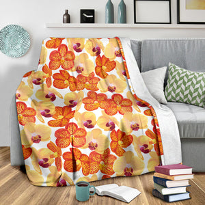 Orange Yellow Orchid Flower Pattern Background Premium Blanket