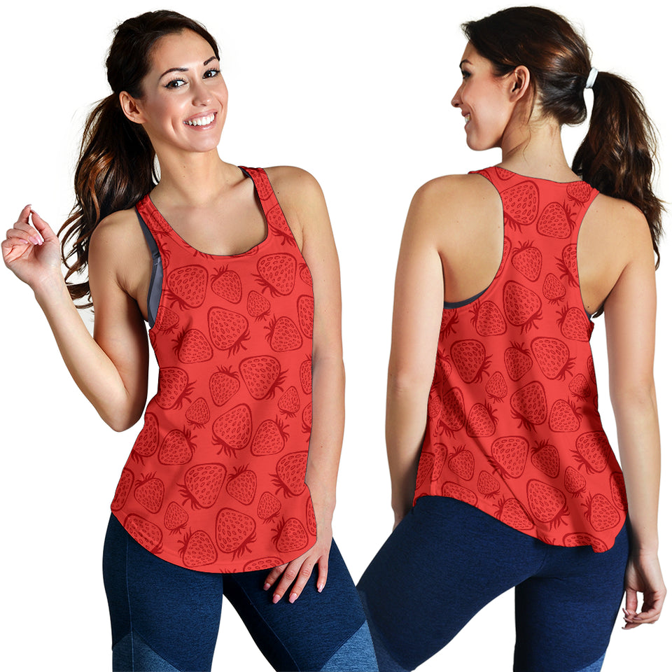 strawberry pattern red background Women Racerback Tank Top