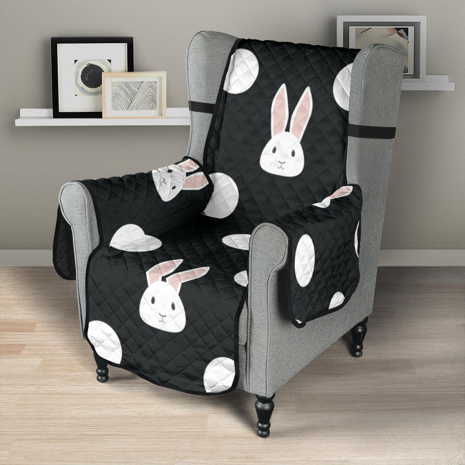 Cute white rabbit polka dots black background Chair Cover Protector
