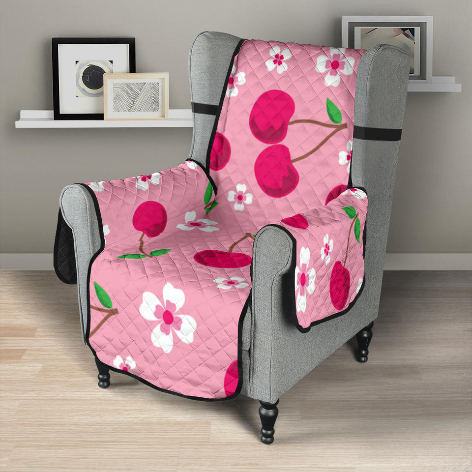 cherry flower pattern pink background Chair Cover Protector