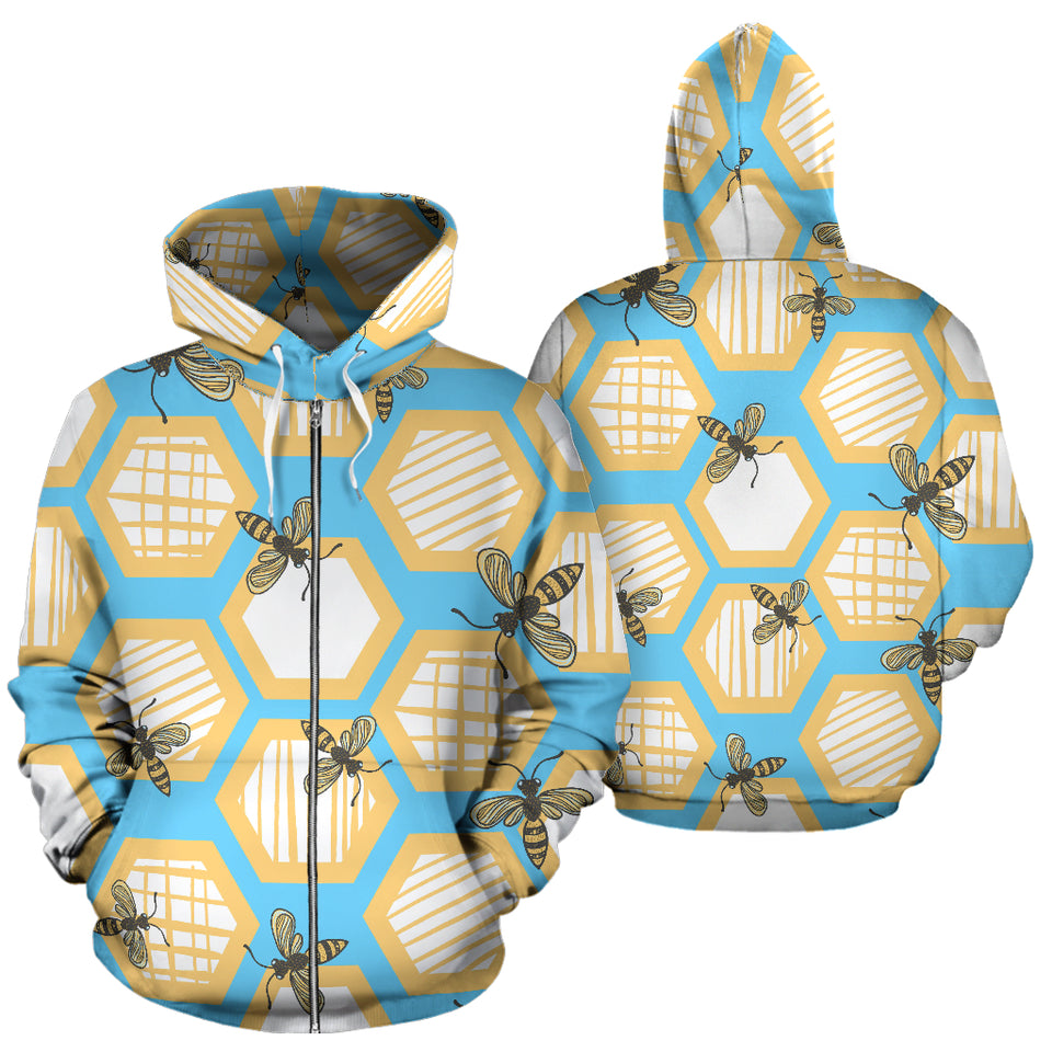 Bee Honeycomb Pattern Zip Up Hoodie