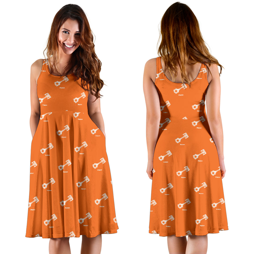 Engine Piston Orange Background Pattern Print Design 05 Sleeveless Midi Dress