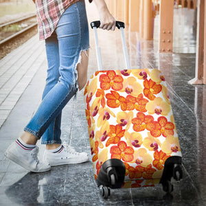 Orange Yellow Orchid Flower Pattern Background Luggage Covers