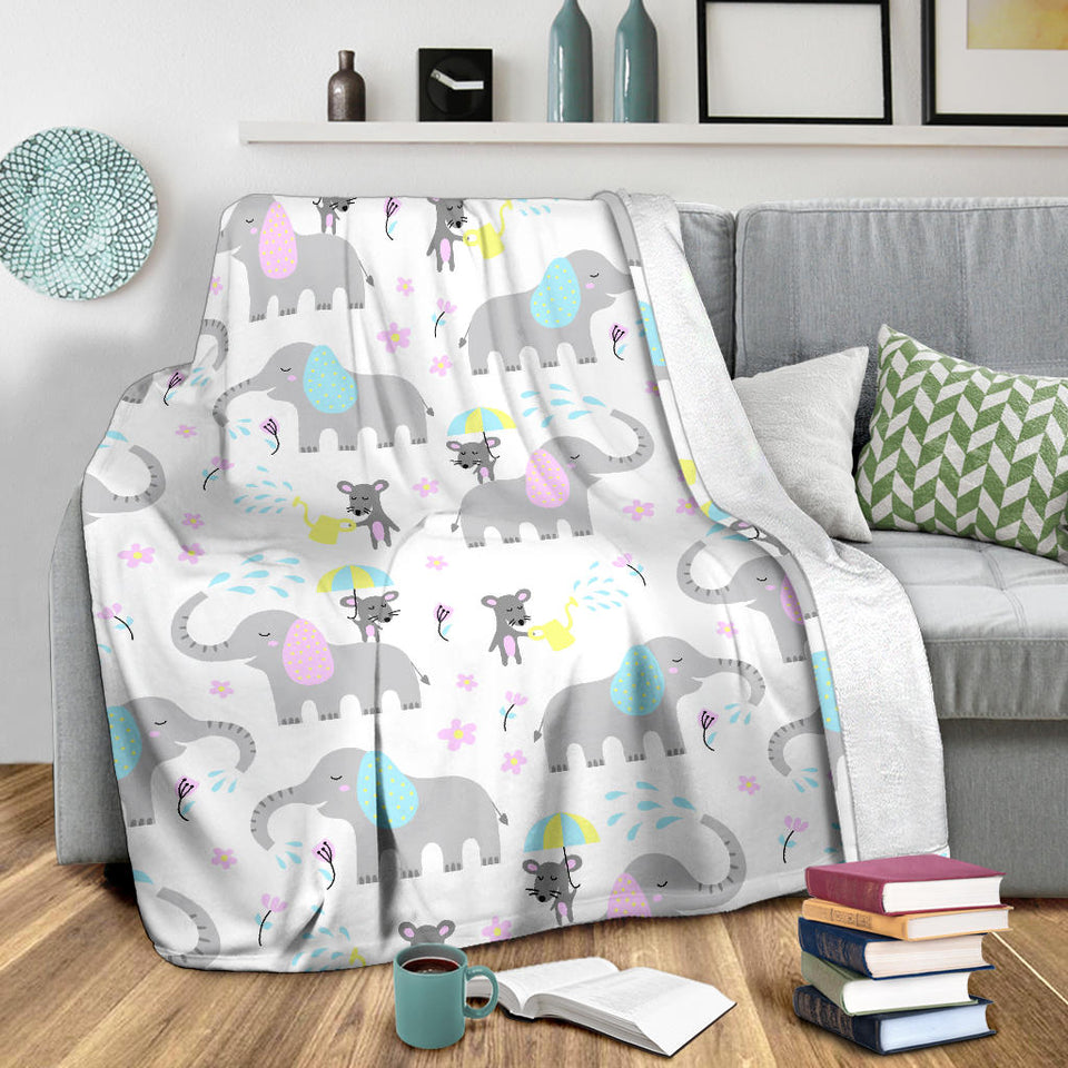 Cute Elephant Mouse Pattern Premium Blanket