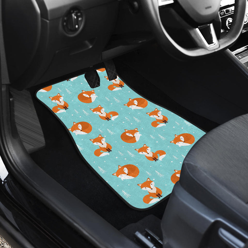 Fox Pattern Blue B Ackground Front And Back Car Mats
