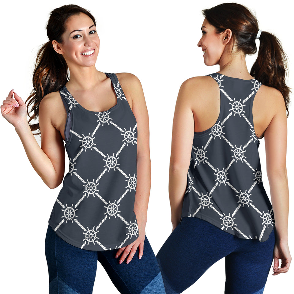nautical steering wheel rope pattern Women Racerback Tank Top