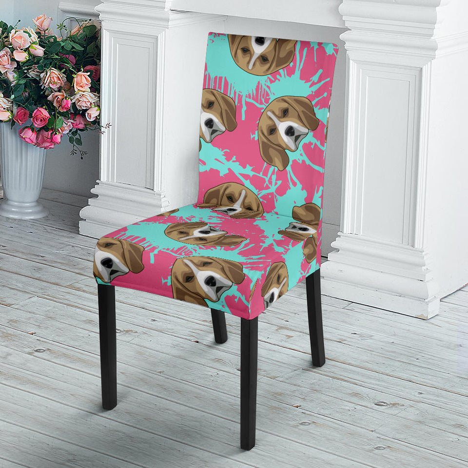 Beagle Muzzles Turquoise Paint Splashes Pink Pattern Dining Chair Slipcover