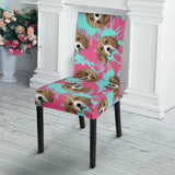 Beagle Muzzles Turquoise Paint Splashes Pink Pattern Dining Chair Slipcover