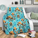 Cute Sea Otters Fishe Sea Urchin Pattern Premium Blanket