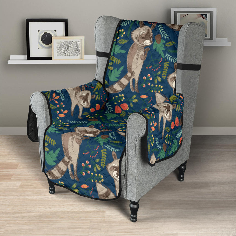 Raccoon tropical leaves pattern Chair Cover Protector