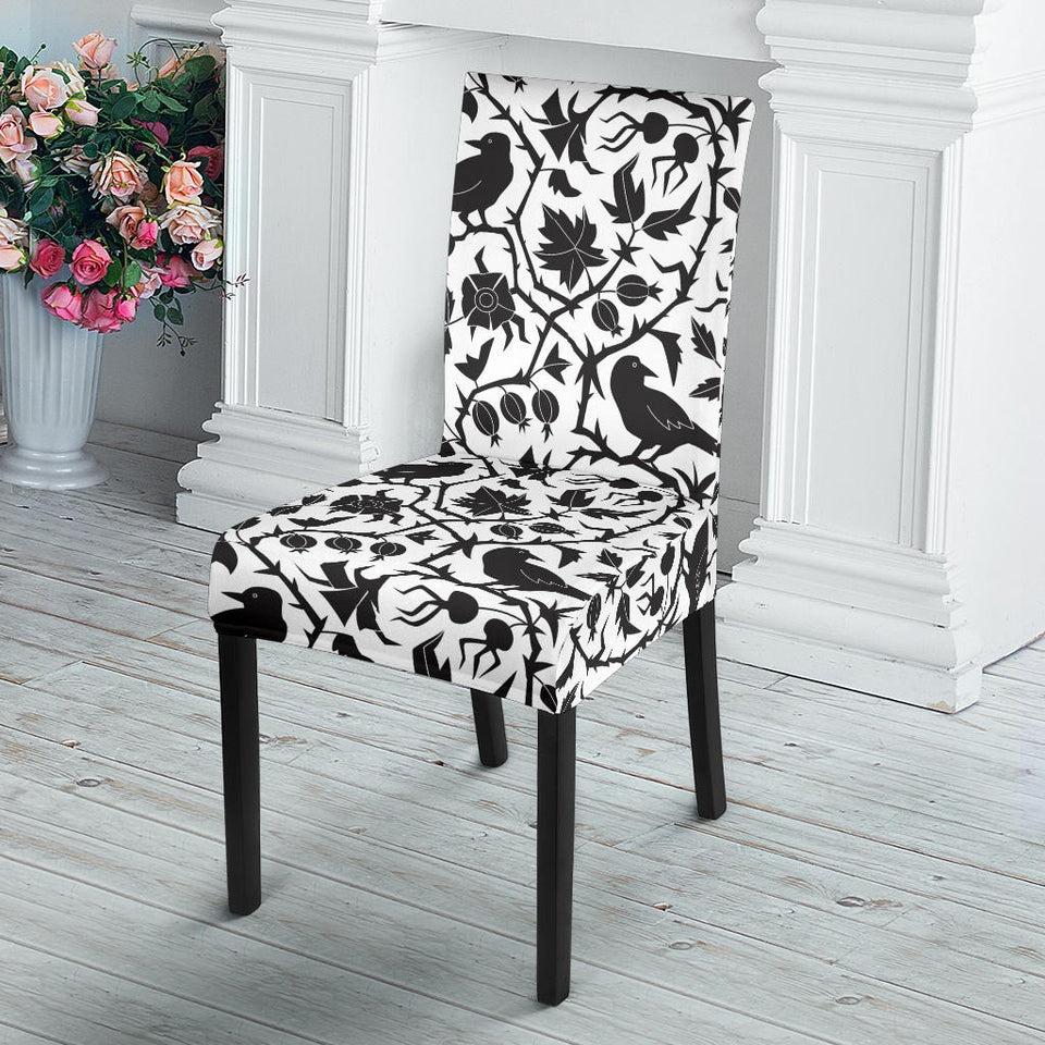 Crow Dark Floral Pattern Dining Chair Slipcover